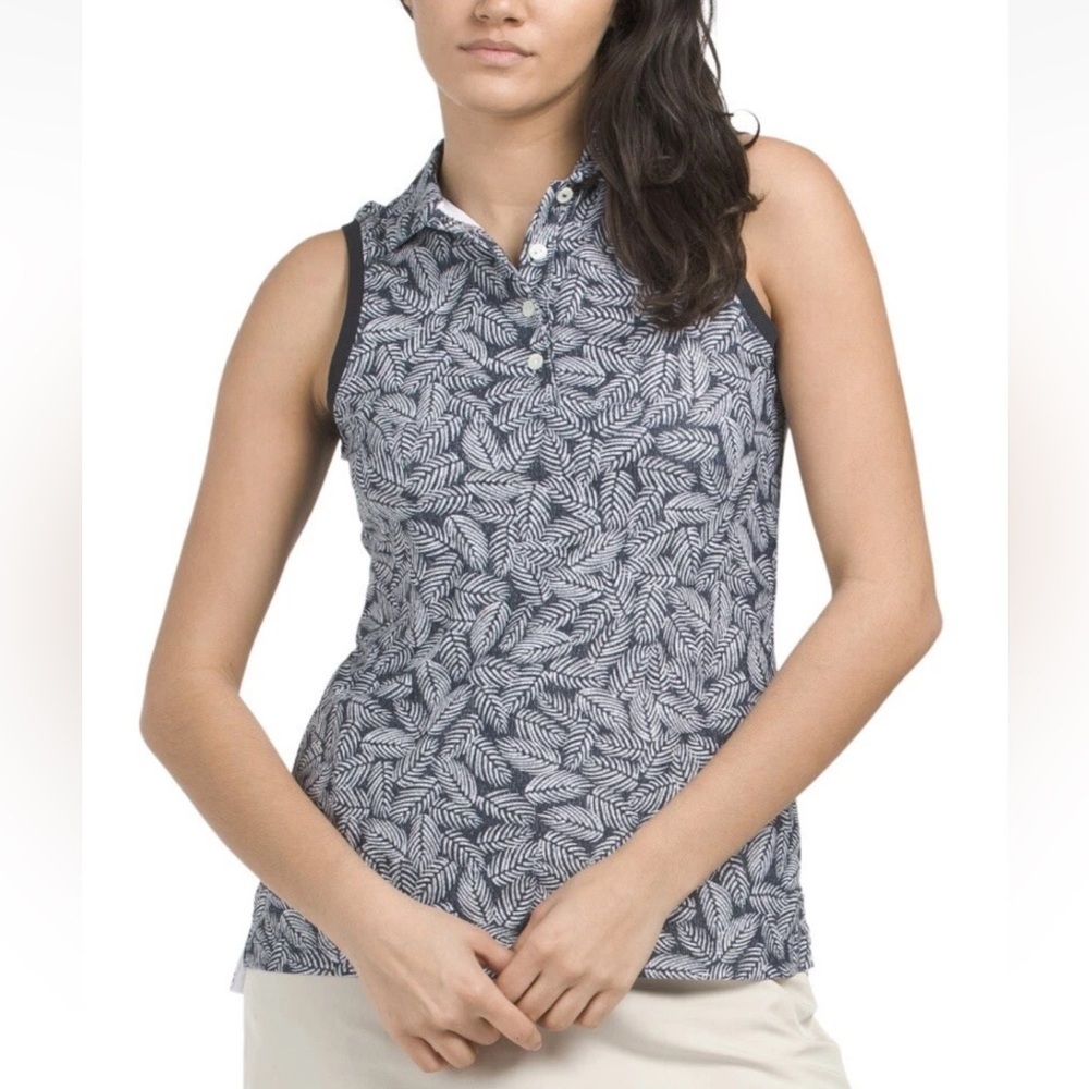 Peter Millar Women’s Sleeveless Golf Polo Top Black White Fern Size XS - NWT $85